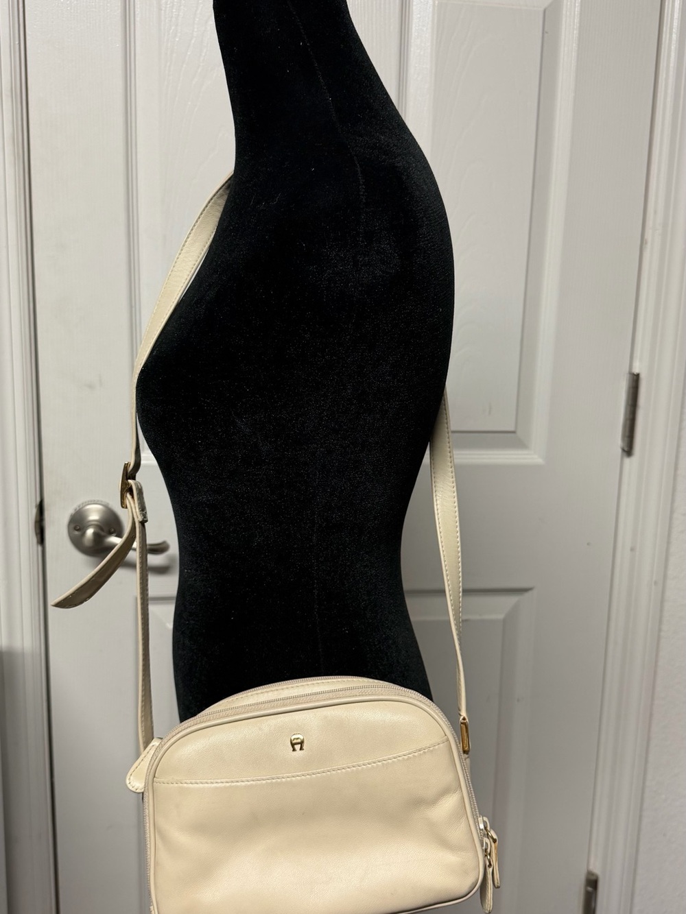 Etienne Aigner Cream Leather Crossbody Camera Bag